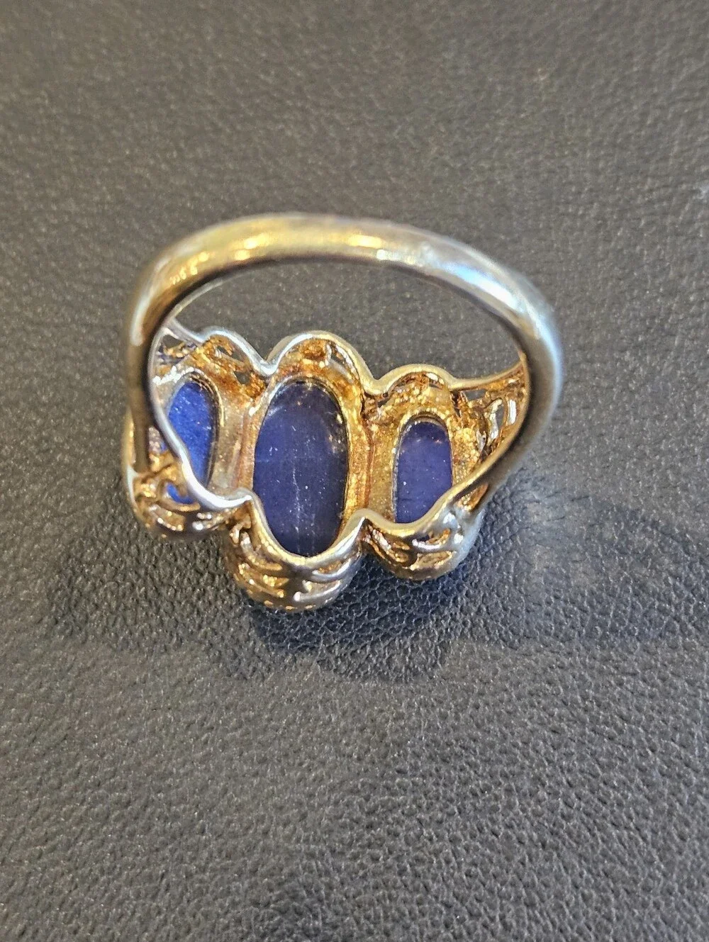 Three-Stone Blue Faceted Lapis Gemstone Ring in Gold Over Sterling Silver - Picture 5 of 7